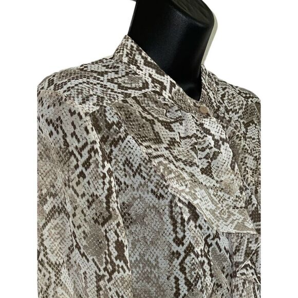 Jones New York blouse Snakeskin Print Button Down Long Sleeve ruffle Women’s 8 - Picture 3 of 9